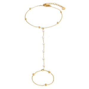 Hand Chain pearl party goud