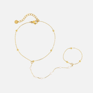 Hand Chain pearl party goud