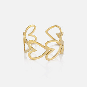 Ring connected hearts goud