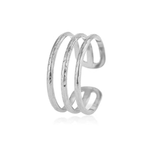 Ring drielaags gehamerd zilver