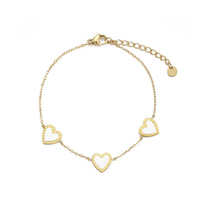 Armband drie hartjes wit