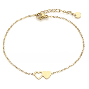 Armband dubbel hart verbonden goud