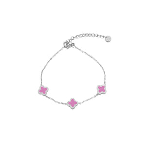 Armband klaver silver/pink