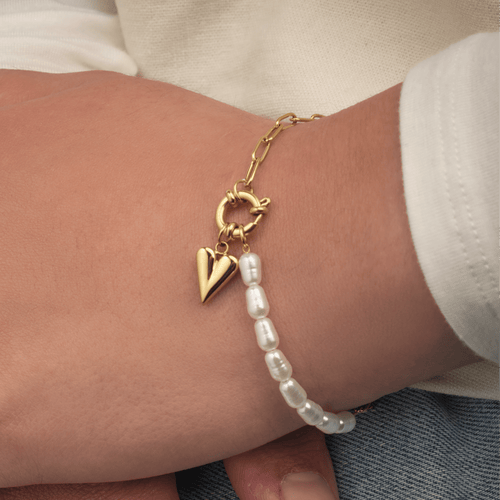 Armband lux parels hartje goud