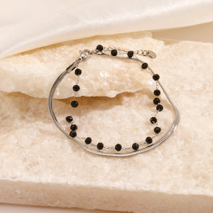 Dubbele armband plat zwart/zilver