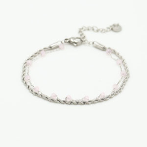 Dubbele armband roze zilver
