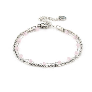 Dubbele armband roze zilver