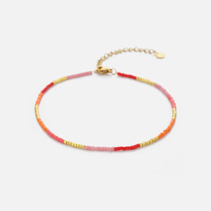 Enkelband kralen roze-rood/goud