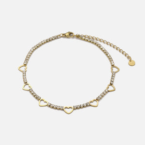 Enkelband steentjes & hartjes goud