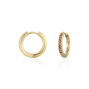 Hoops met steentjes roze/goud