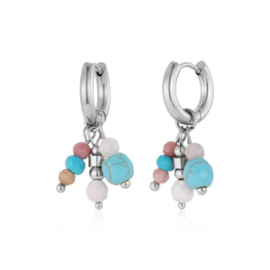 Oorbellen blauw gekleurde kralen zilver