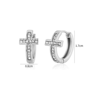 Oorbellen gebogen kruis met steentjes zilver