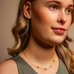 Oorbellen klaver gold/green