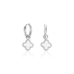 Oorbellen klaver silver/white