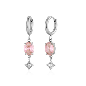 Oorbellen zirkonia roze zilver