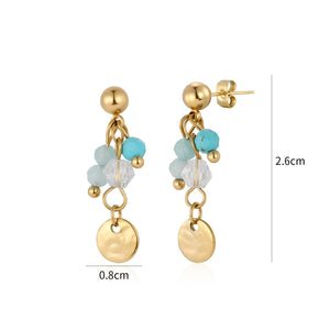 Oorstekers blauw gekleurde kralen goud