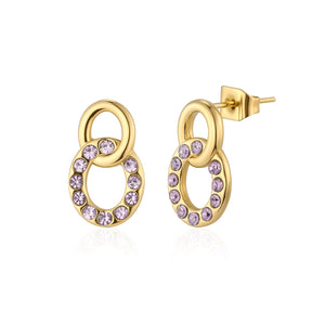 Oorstekers cirkel paarse steentjes goud