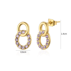 Oorstekers cirkel paarse steentjes goud