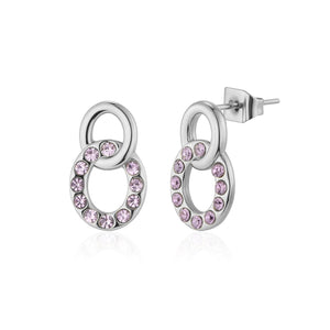 Oorstekers cirkel paarse steentjes zilver