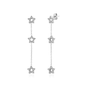Oorstekers drie hangende sterren zilver