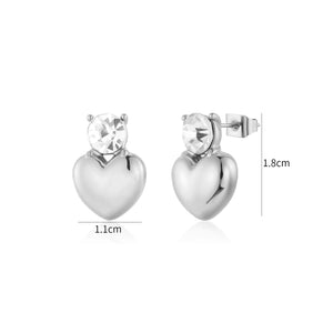 Oorstekers hart met diamant zilver