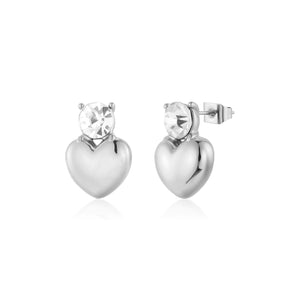 Oorstekers hart met diamant zilver