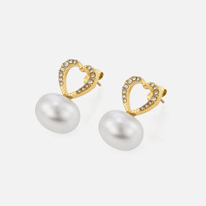 Oorstekers hart parel strass goud