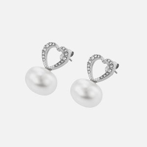 Oorstekers hart parel strass zilver
