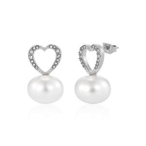 Oorstekers hart parel strass zilver