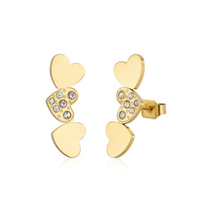 Oorstekers hartjes met steentjes goud