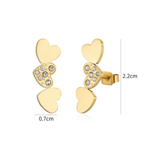 Oorstekers hartjes met steentjes goud