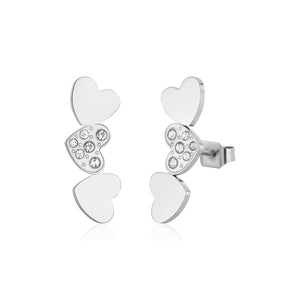 Oorstekers hartjes met steentjes zilver