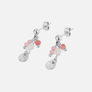 Oorstekers roze gekleurde kralen zilver