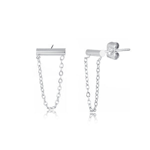 Oorstekers staafje ketting zilver