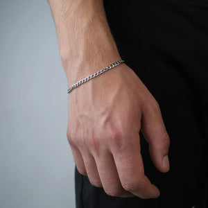 Platte schakel armband 4mm Zilver