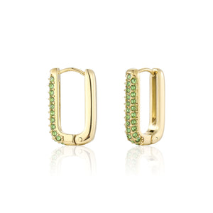 Rechthoekige oorbellen steentjes goud/groen