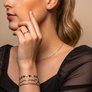 Schakelarmband grote hart zilver