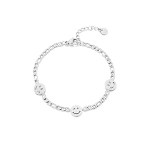 Schakelarmband smiley faces zilver
