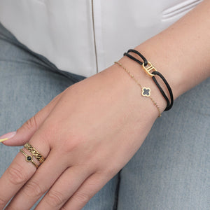 Single klaver armband goud/zwart