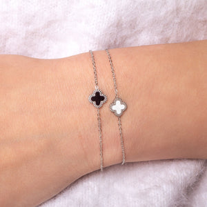 Single klaver armband zilver/zwart