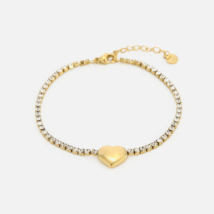 Tennis armband hartje goud