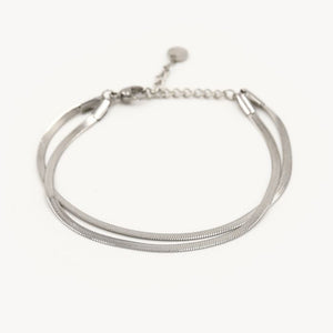 Tweelaags platte armband zilver