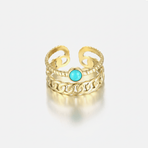 Tweelaags schakelring goud/turquoise