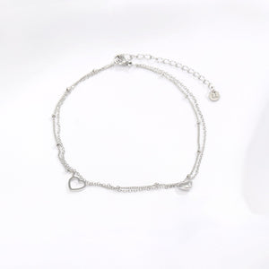 Enkelband tweelaags hart zilver