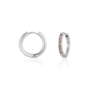 Hoops met steentjes roze/zilver