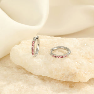 Hoops met steentjes roze/zilver