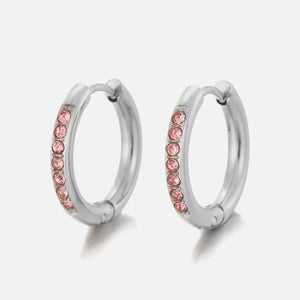 Hoops met steentjes roze/zilver