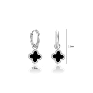 Oorbellen klaver silver/black