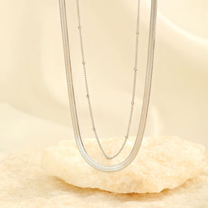 Platte ketting tweelaags zilver