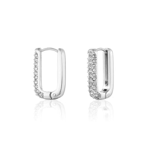 Rechthoekige oorbellen steentjes zilver/wit